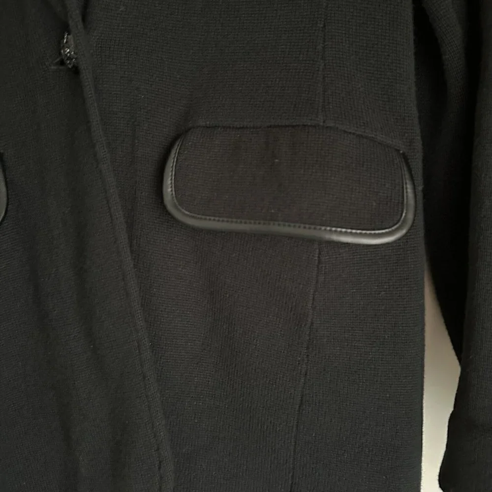 Lauren Ralph Lauren Womens Size‎ XS Black Faux Leather Trim Cotton Knit Blazer